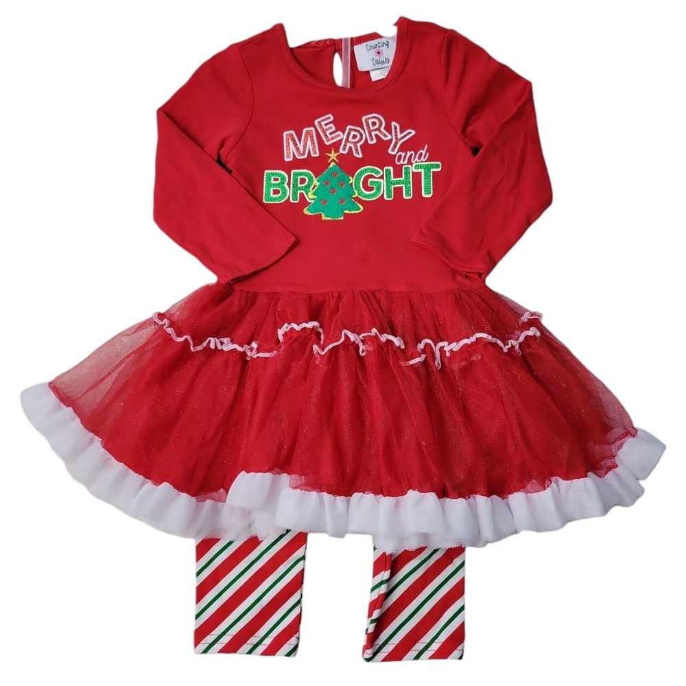 NWT Counting Daisies‎ Toddler & Girls Holiday Tutu Set 'Merry & Bright' 18M